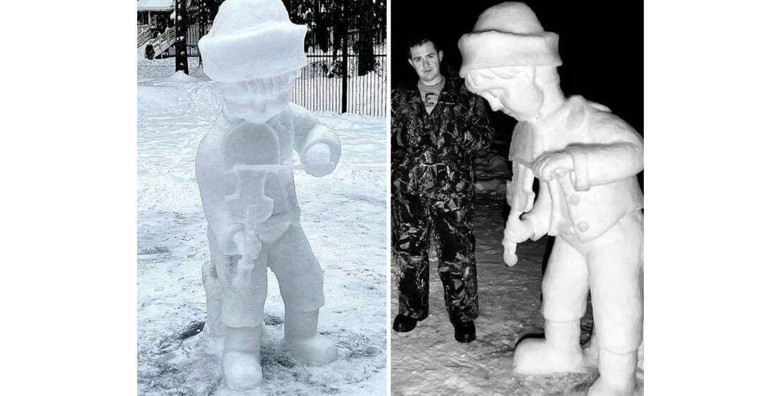 В Могилевском районе появилась ещё одна снежная композиция. Её автор — минчанин, который слепил Машу и медведя