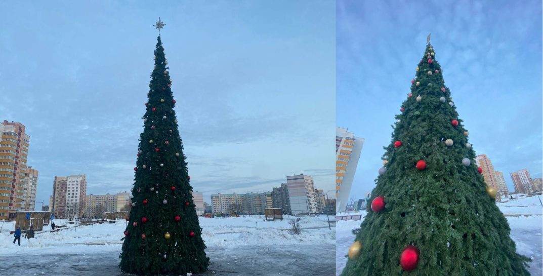 В Могилеве в этом году новогодние елки установили почти в каждом микрорайоне