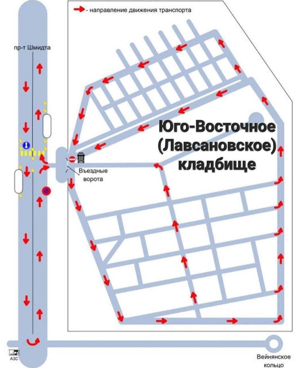 Схема движения на Лавсановском кладбище в Могилеве на Радуницу