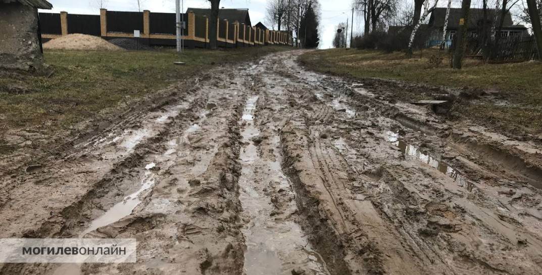 «Никто не может проехать вот уже почти месяц». В деревне под Могилевом поселковая дорога превратилась в месиво грязи