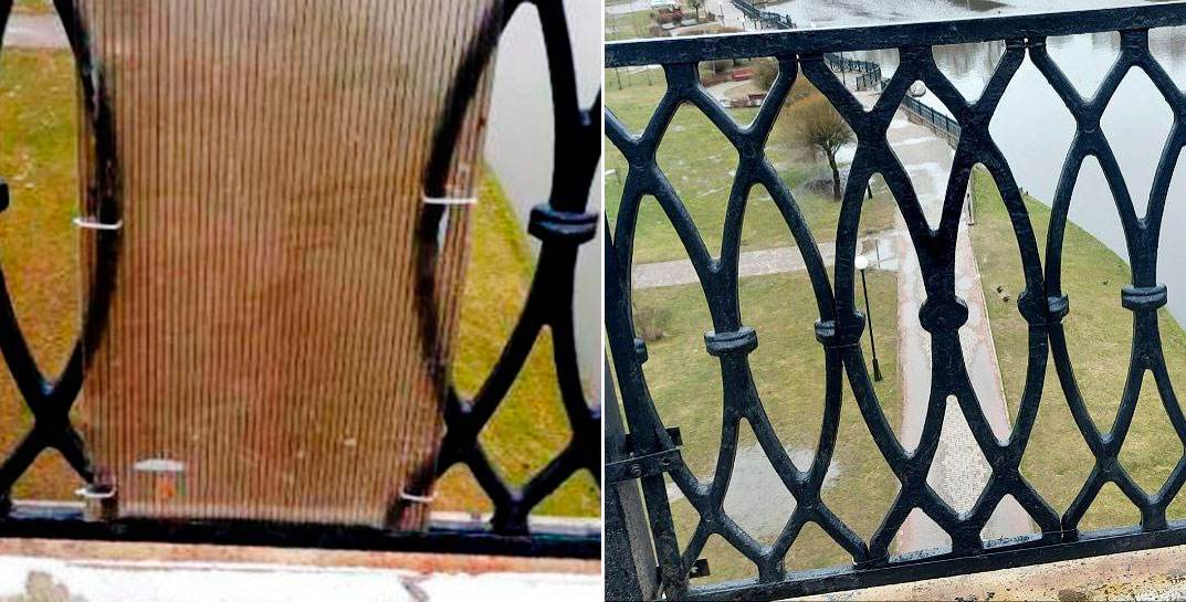 Удивительное дело: для моста через Дубровенку, дыру в перилах которого закрыли куском поликарбоната, вдруг нашлись материалы