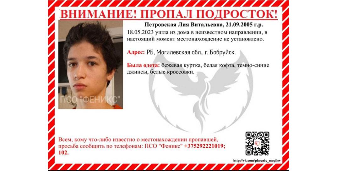 В Бобруйске разыскивают 17-летнюю пропавшую девушку