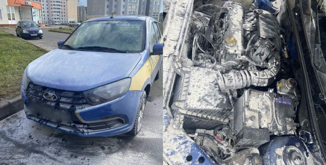 В Могилеве во дворе дома горел автомобиль такси