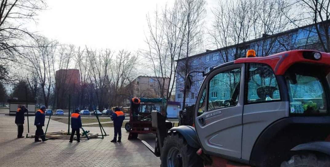 В Могилеве начали устанавливать первую новогоднюю елку