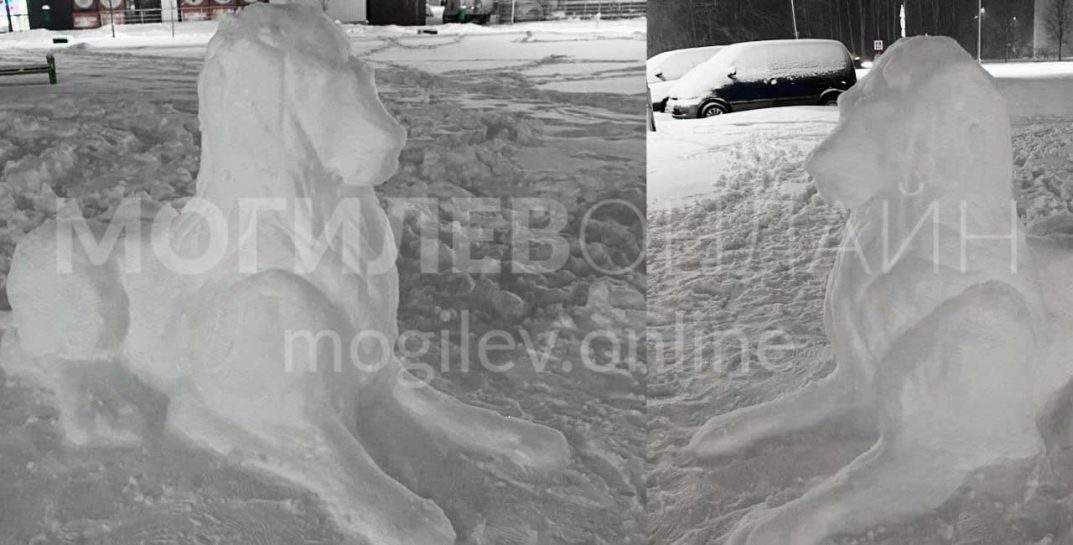 Посмотрите, какую статую из снега слепили в одном из дворов Могилева