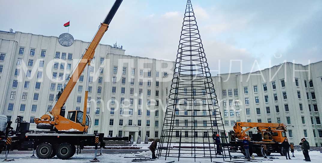 На площади Ленина началась установка главной елки Могилева