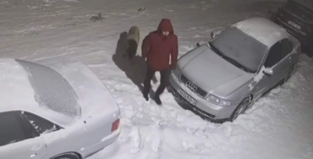 В Мозыре на видео попал мужчина, который шел с собакой, а возвращался без нее. Местная жительница заявила, что нашла на мусорке пса с перерезанным горлом