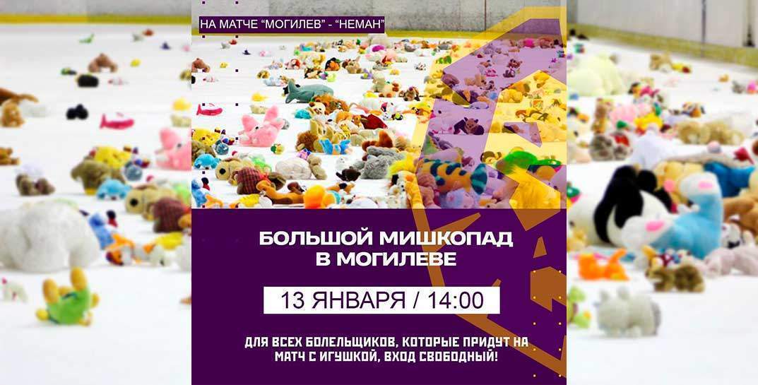 На Могилевскую Ледовую арену 13 января полетят сотни мягких игрушек — могилевчан приглашают поучаствовать в «Большом Мишкопаде»