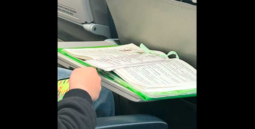 «Беларуская мова – гэта святое» — в ТикТок завирусилось видео, где мальчик в самолете делает домашнее задание по белорусскому языку