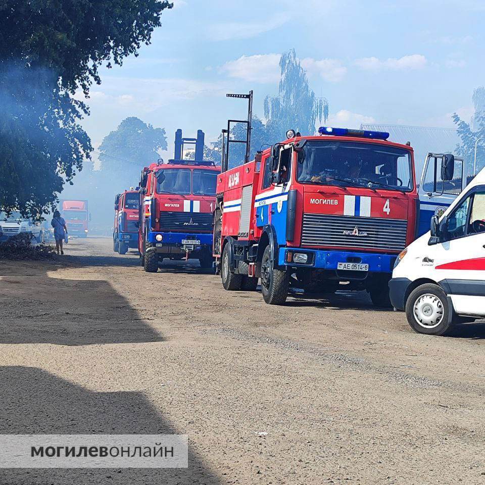 Серьезный пожар в Могилеве по улице Кожевенной. На месте много пожарных, скорые — пострадал сотрудник МЧС