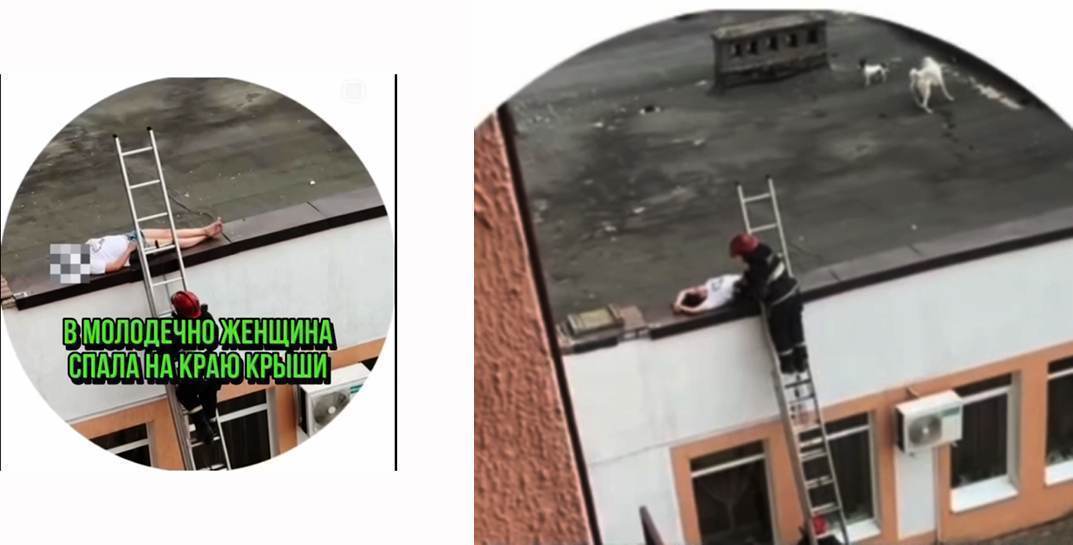 В Молодечно женщина устроила перфоманс, уснув на краю крыши