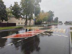 В Заславле на дороге опробовали новую «точечную» разметку. Такой нет даже в столице