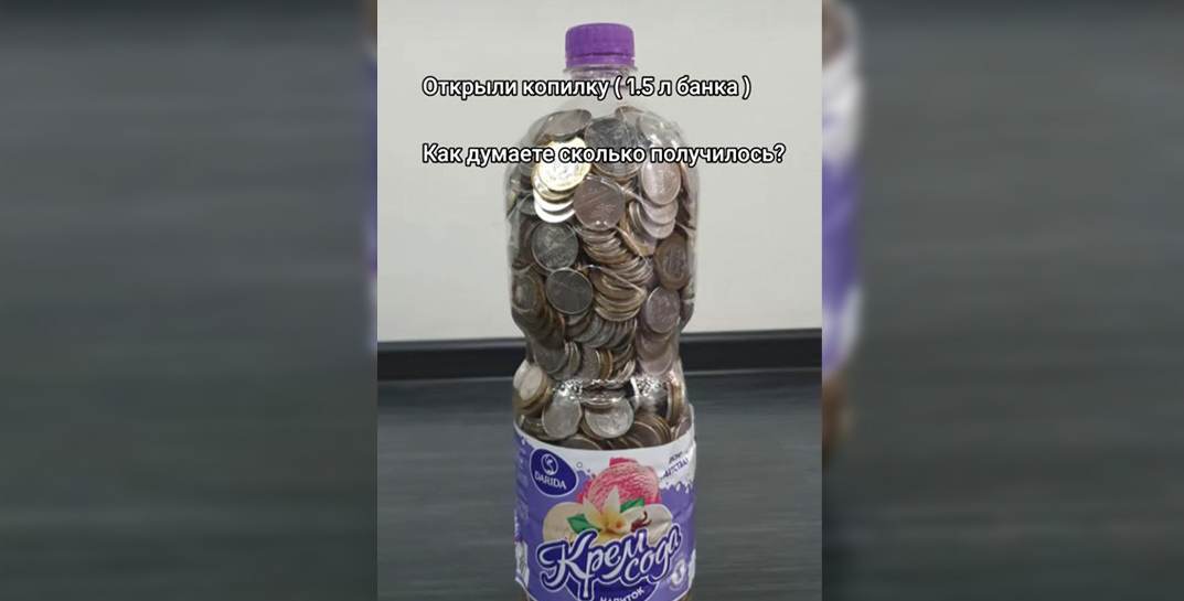 Бобруйчанка 1,5 года собирала монеты в бутылку. Сколько скопила?